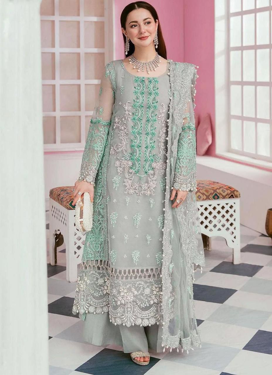 EMBROIDERED ORGANZA UNSTITCHED 3PC SET | KPA0039