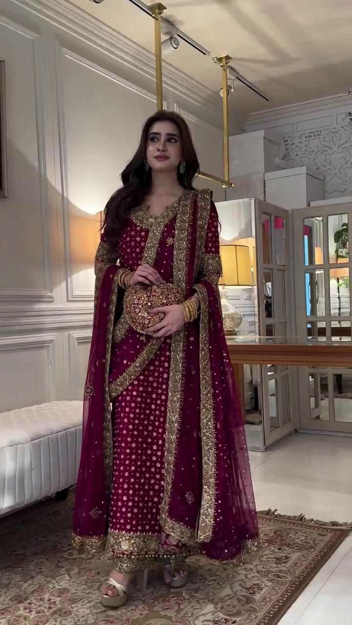 HARIS SHAKEEL – AISHA MARGENTA UNSTICHTED EMBROIDERED 3PC MAXI - KPA0127