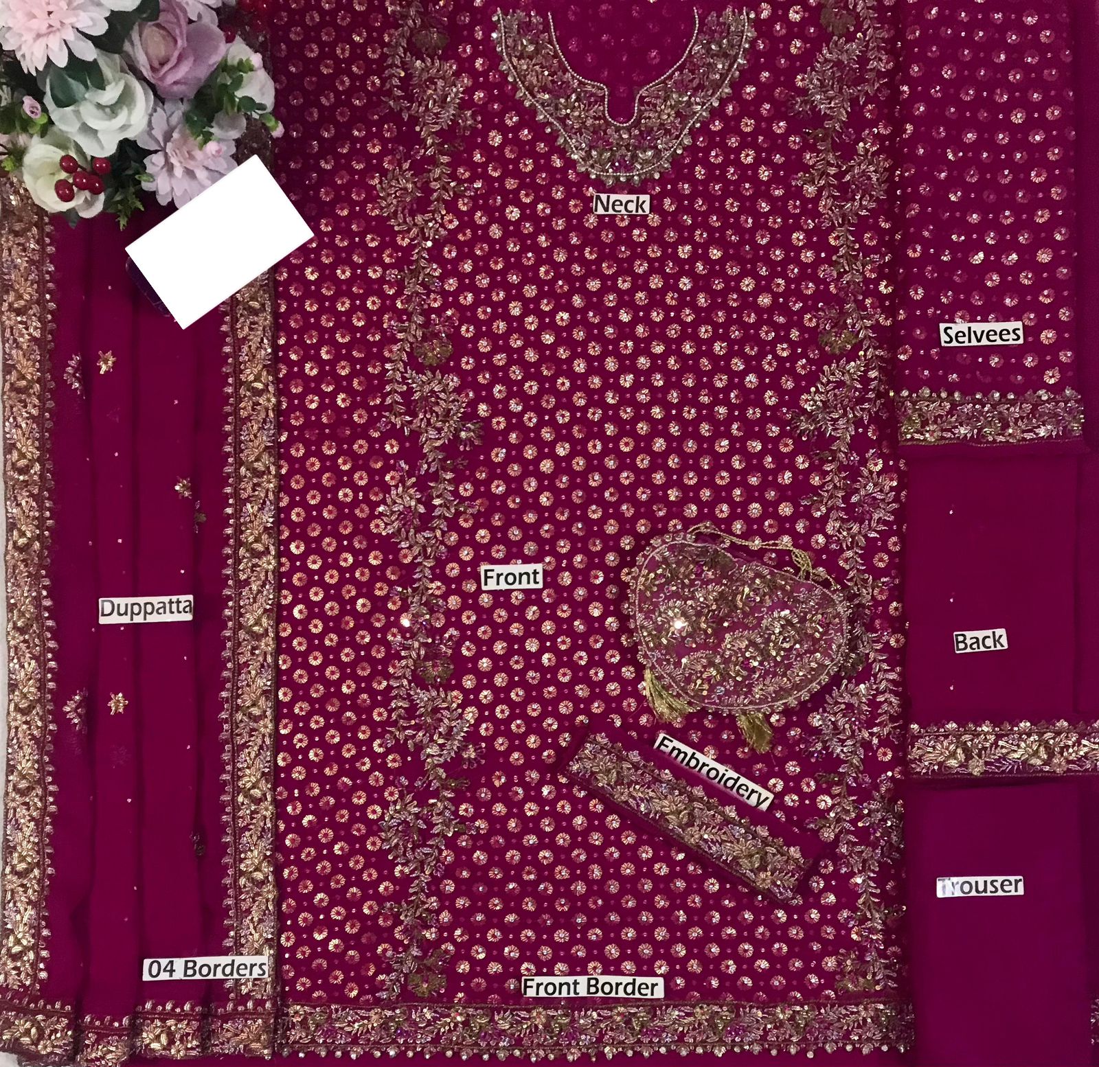 HARIS SHAKEEL – AISHA MARGENTA UNSTICHTED EMBROIDERED 3PC MAXI - KPA0127